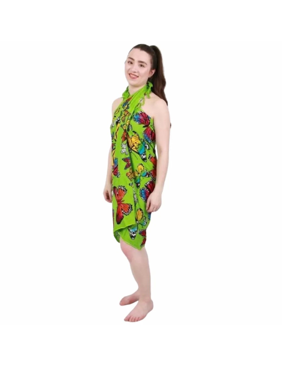 Sarong - 166 - vlinders - groen van Om Namaste - Pareo Saunadoek Wikkeljurk - Afbeelding 2
