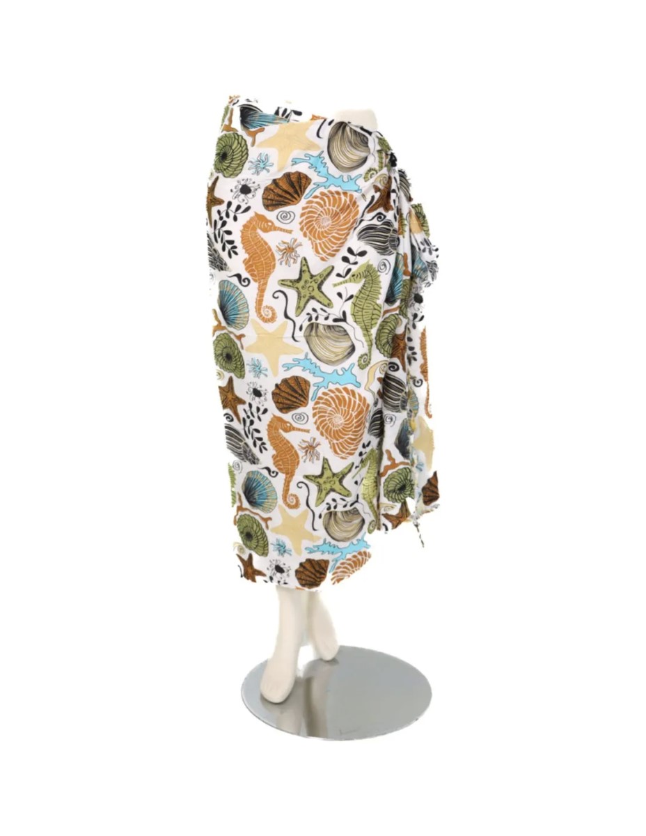 Sarong - 507 - zeedieren - wit van Om Namaste - Pareo Saunadoek Wikkeljurk