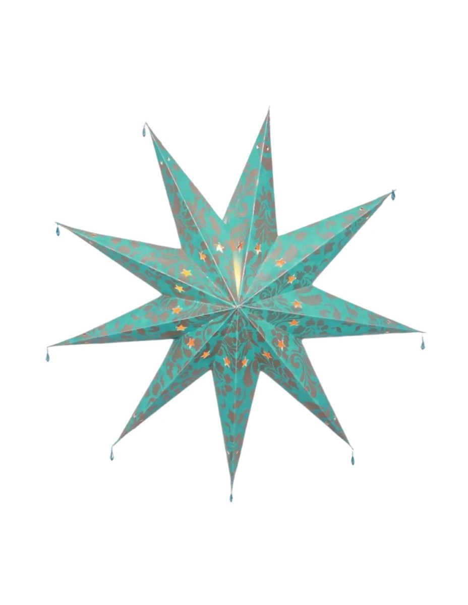 Kerstster nr. 14 Feestelijke ster zilver/turkoois - Papieren Kerststerren - Kerstdecoratie - Ø 60 cm - zonder verlichtingsset