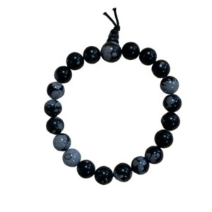 Obsidiaan sneeuwvlok powerbead armband