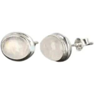 Maansteen regenboog oorstekers zilver ovaal