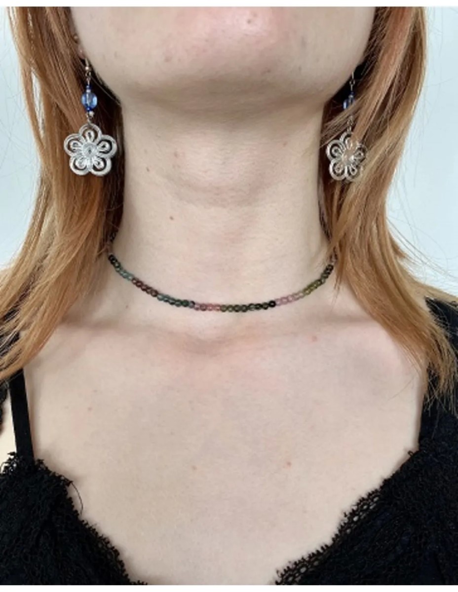 Toermalijn watermeloen collier rond 4mm - Afbeelding 2