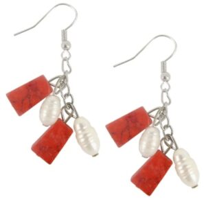 Parel / Turkoois rood oorbellen