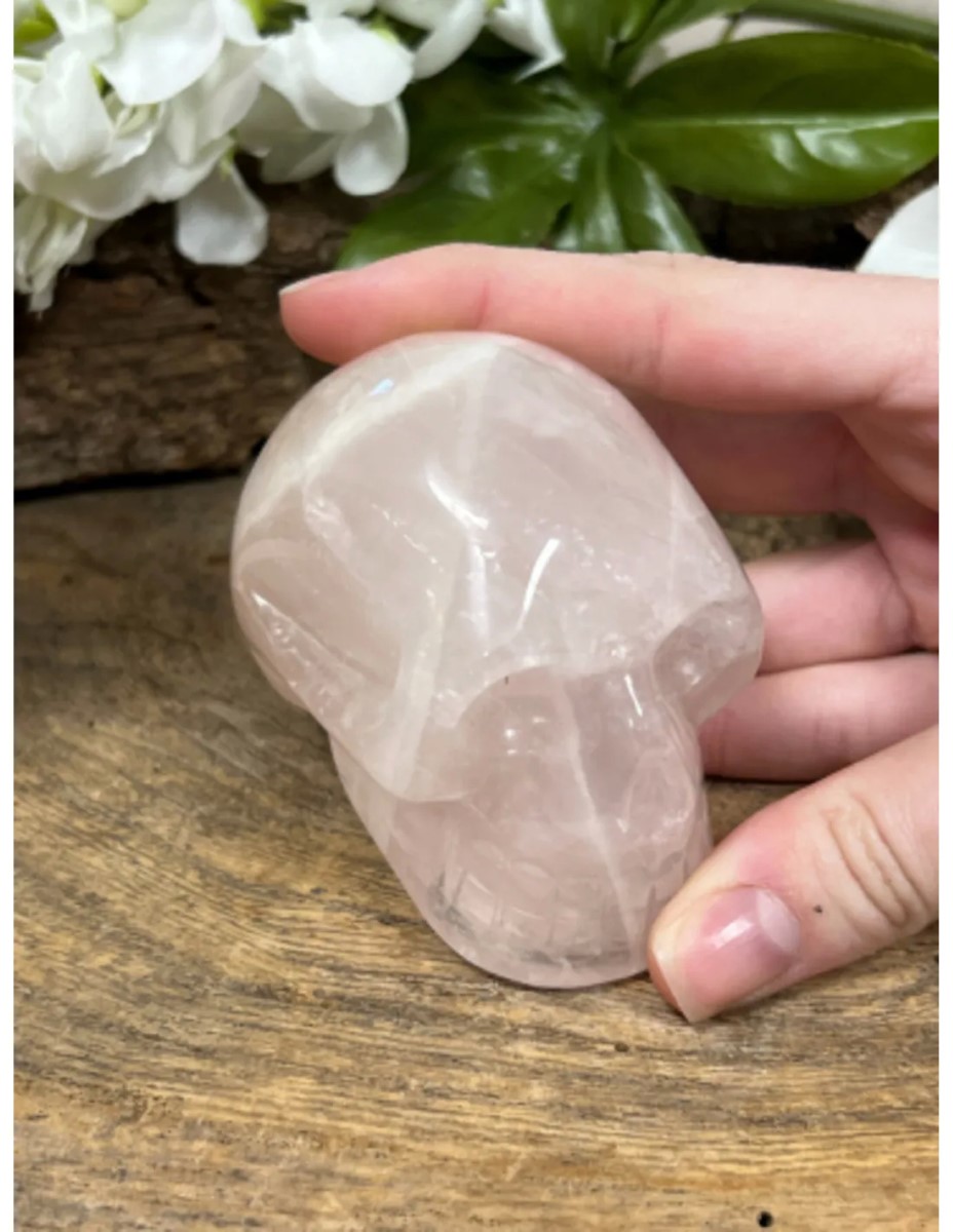 Roze kwarts edelsteen schedel 75 mm - Afbeelding 2