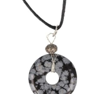 Obsidiaan sneeuwvlok donuthanger 30 mm aan koord