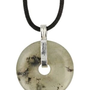 Labradoriet donuthanger 30 mm aan koord