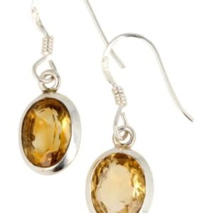 Citrien natuur zilveren oorbellen facet ovaal