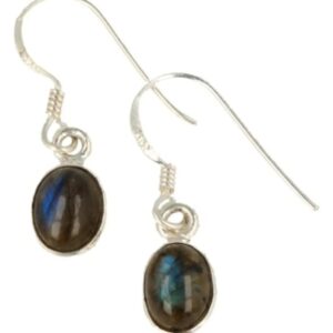 Labradoriet oorbellen ovaal in zilver klein