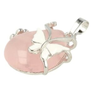 Roze kwarts vlinder druppel hanger