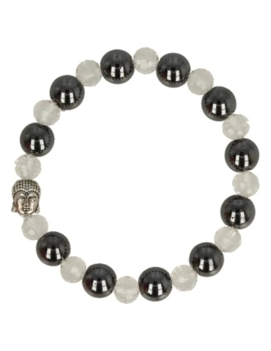 Kralenarmband boeddha mannen Hematiet / transparant