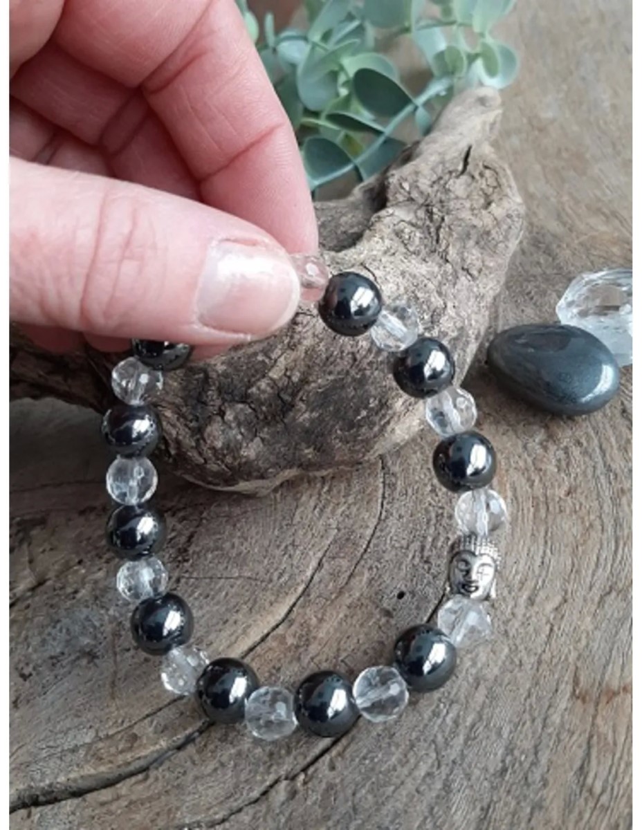Kralenarmband boeddha mannen Hematiet / transparant - Afbeelding 2