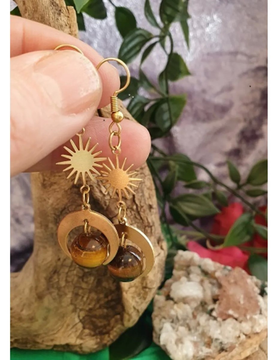Tijgeroog oorbellen Star&Moon bol - Afbeelding 2