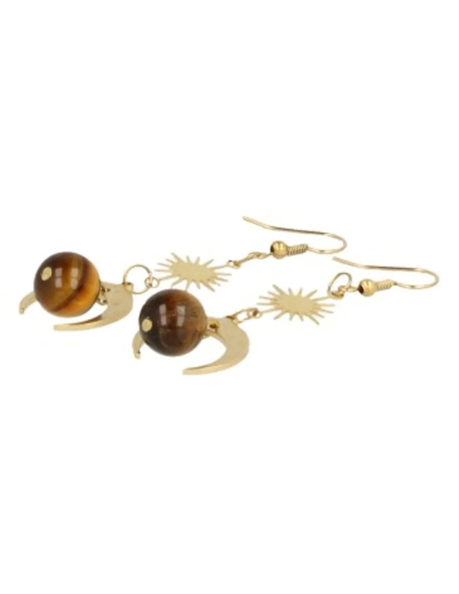 Tijgeroog oorbellen Star&Moon bol - Afbeelding 3