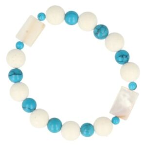 Edelsteen armband Howliet blauw / Parelmoer / Schuimkoraal wit (imitatie)