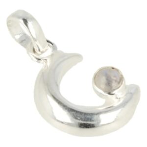 Maansteen regenboog zilveren hanger maan