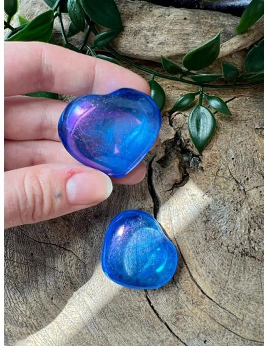 Aqua Aura edelsteen hart 40 mm donker (gecoat) - Afbeelding 2