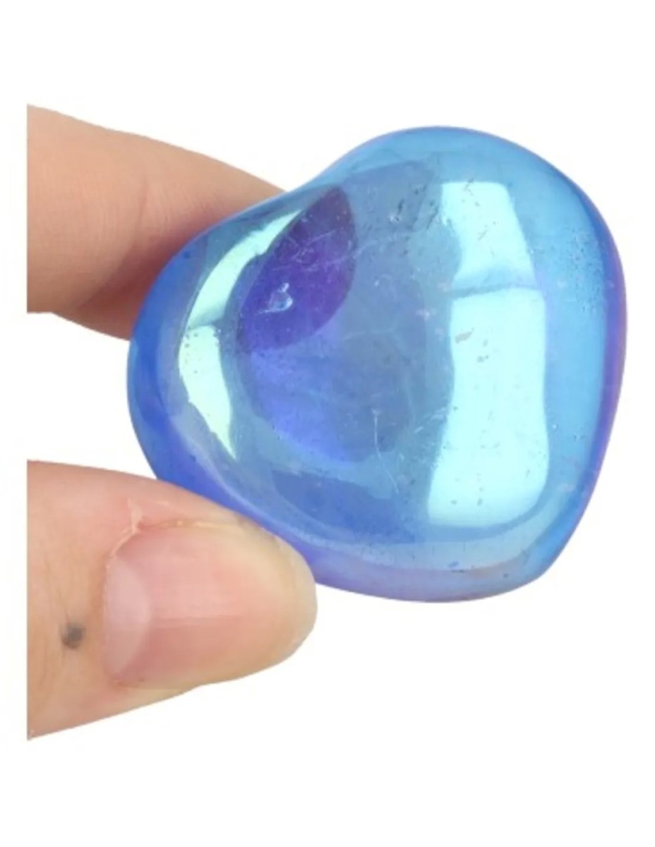 Aqua Aura edelsteen hart 40 mm donker (gecoat) - Afbeelding 3