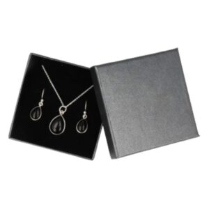 Obsidiaan zwart druppel sieraden set zilver