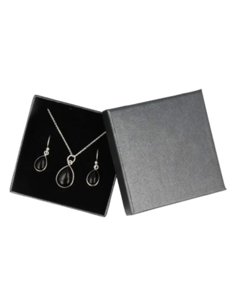 Obsidiaan zwart druppel sieraden set zilver