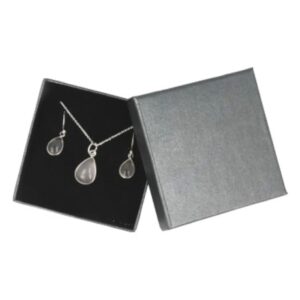 Roze kwarts druppel sieraden set zilver