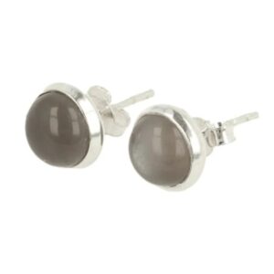 Maansteen grijs oorstekers zilver rond