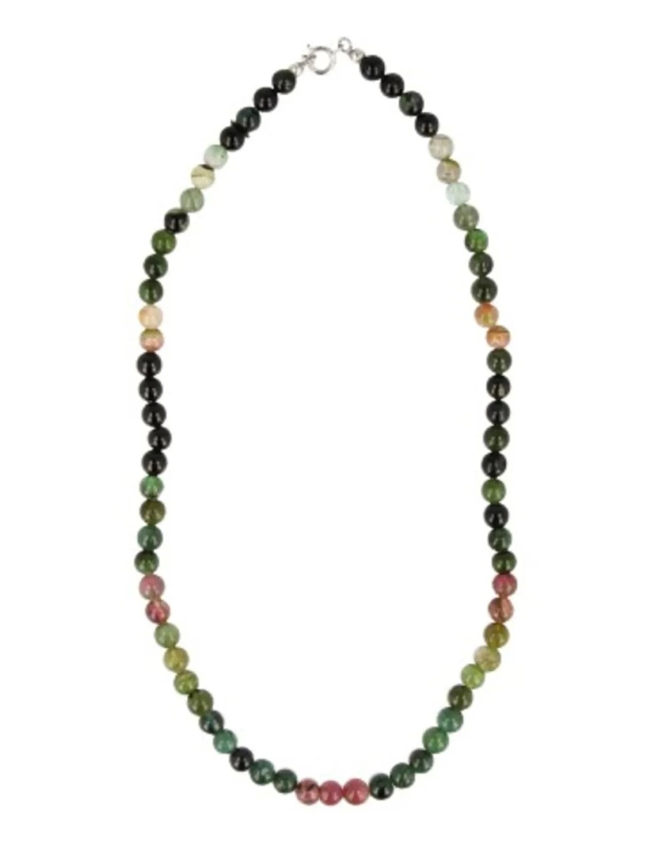 Toermalijn watermeloen collier rond 6mm