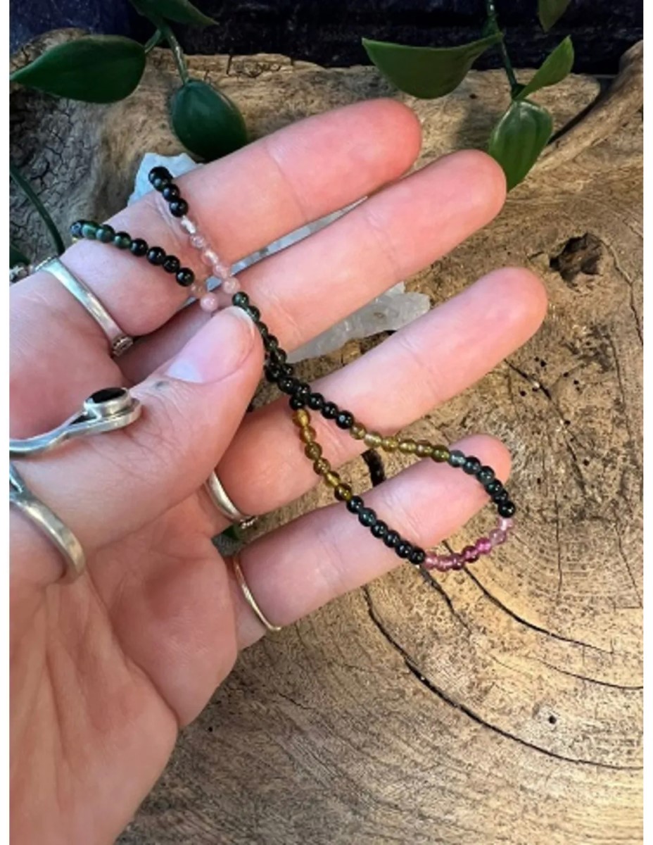 Toermalijn watermeloen collier rond 3mm - Afbeelding 2