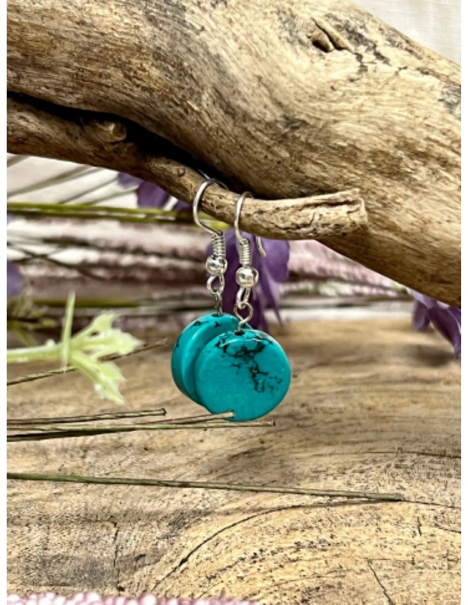 Howliet blauw oorbellen disc (bijgekleurd) - Love Gems - Afbeelding 2