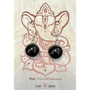 Onyx oorbellen bol 14 mm - Love Gems