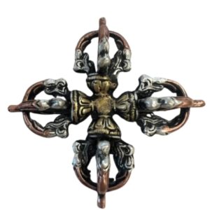 Dubbele dorje (Vajra) messing 8 cm - 3-kleur
