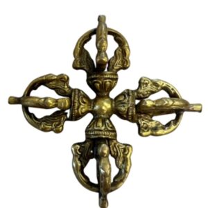 Dubbele dorje (Vajra) messing 8 cm - verzilverd+verguld
