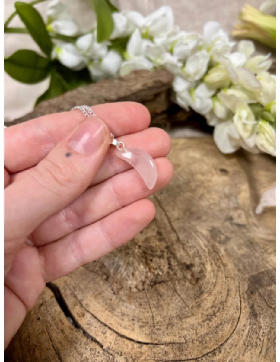 Roze kwarts edelsteen maanhanger 20 mm - Afbeelding 2