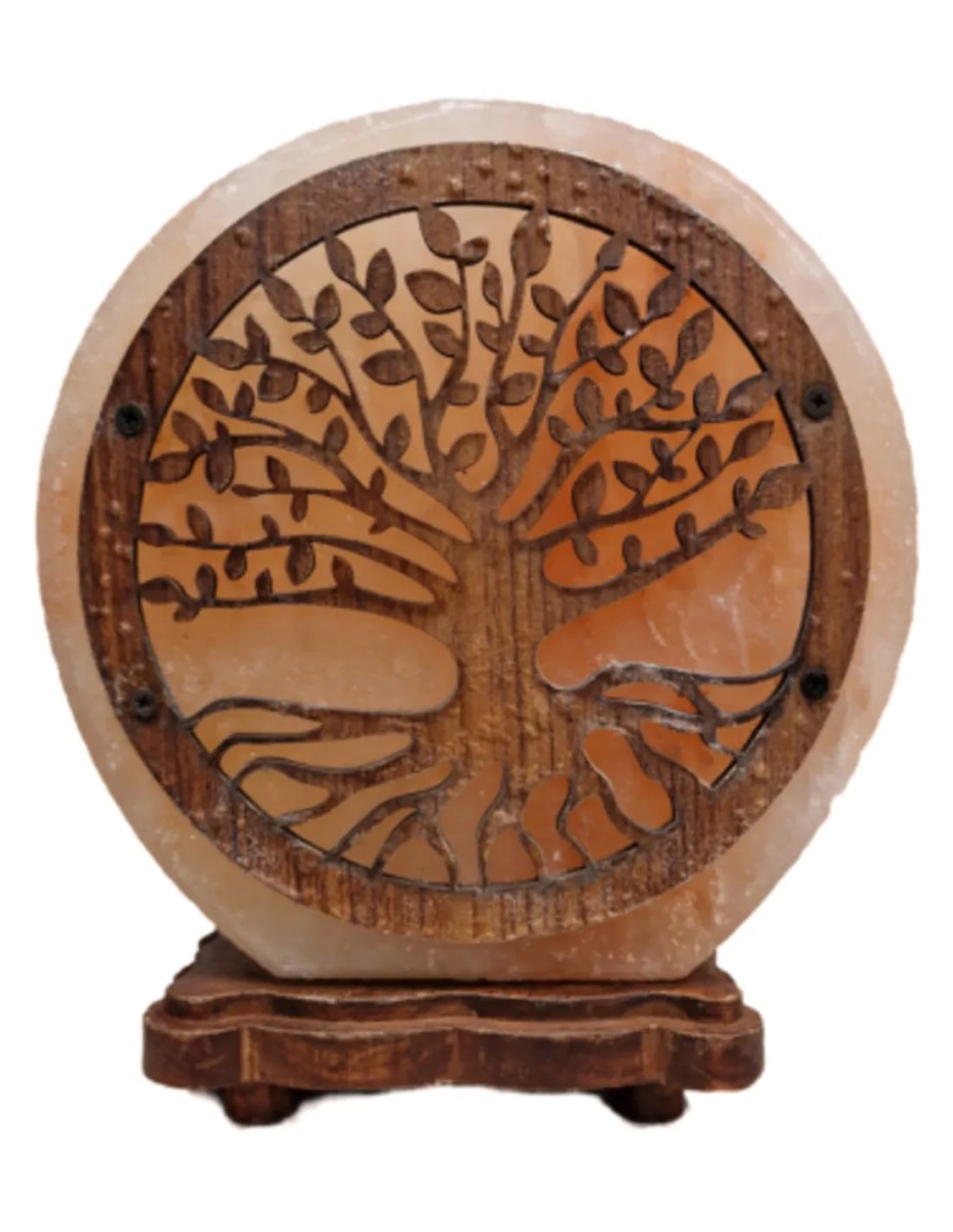 Zoutsteen lamp tree of life rond deco incl. elektra