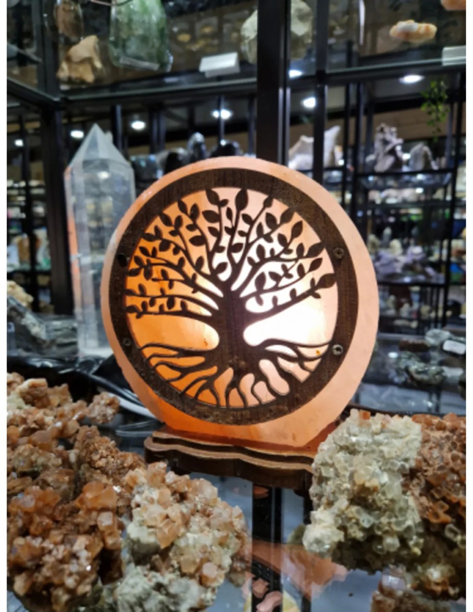 Zoutsteen lamp tree of life rond deco incl. elektra - Afbeelding 2