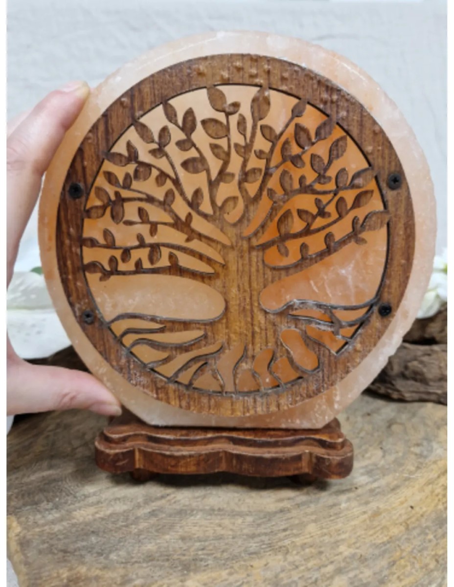 Zoutsteen lamp tree of life rond deco incl. elektra - Afbeelding 3
