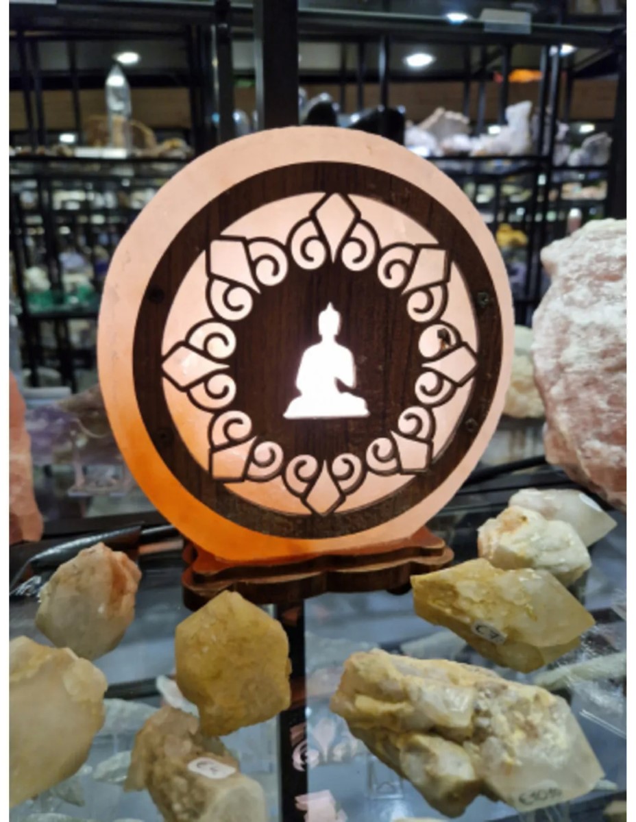 Zoutsteen lamp meditatie boeddha rond deco incl. elektra - Afbeelding 2