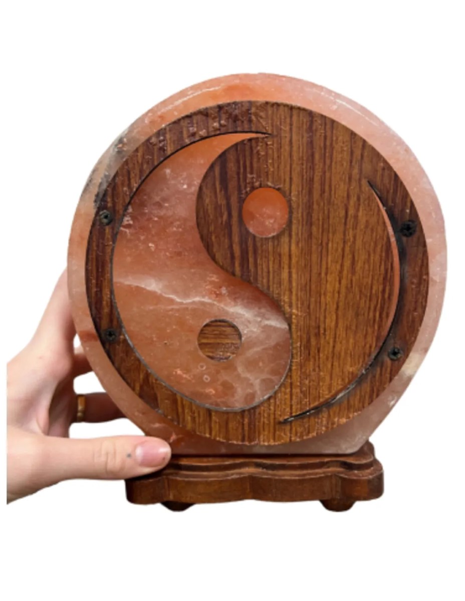 Zoutsteen lamp rond deco yin yang incl. elektra - Afbeelding 3