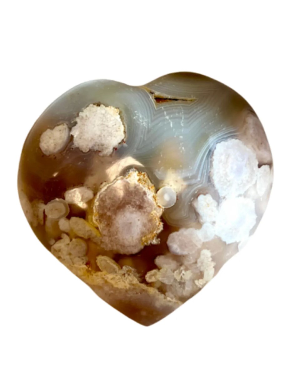 Agaat bloem edelsteen hart 200-250 gr.