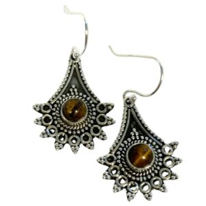 Tijgeroog zilveren design oorbellen