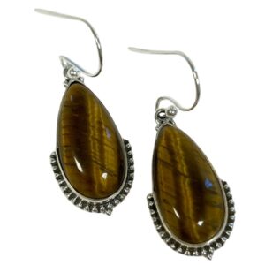 Tijgeroog zilveren design oorbellen druppel