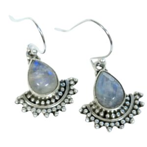 Maansteen regenboog zilveren design oorbellen model 2