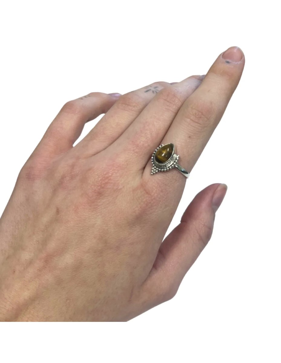 Tijgeroog boho ring zilver nr.4 - maat 17 - Afbeelding 3