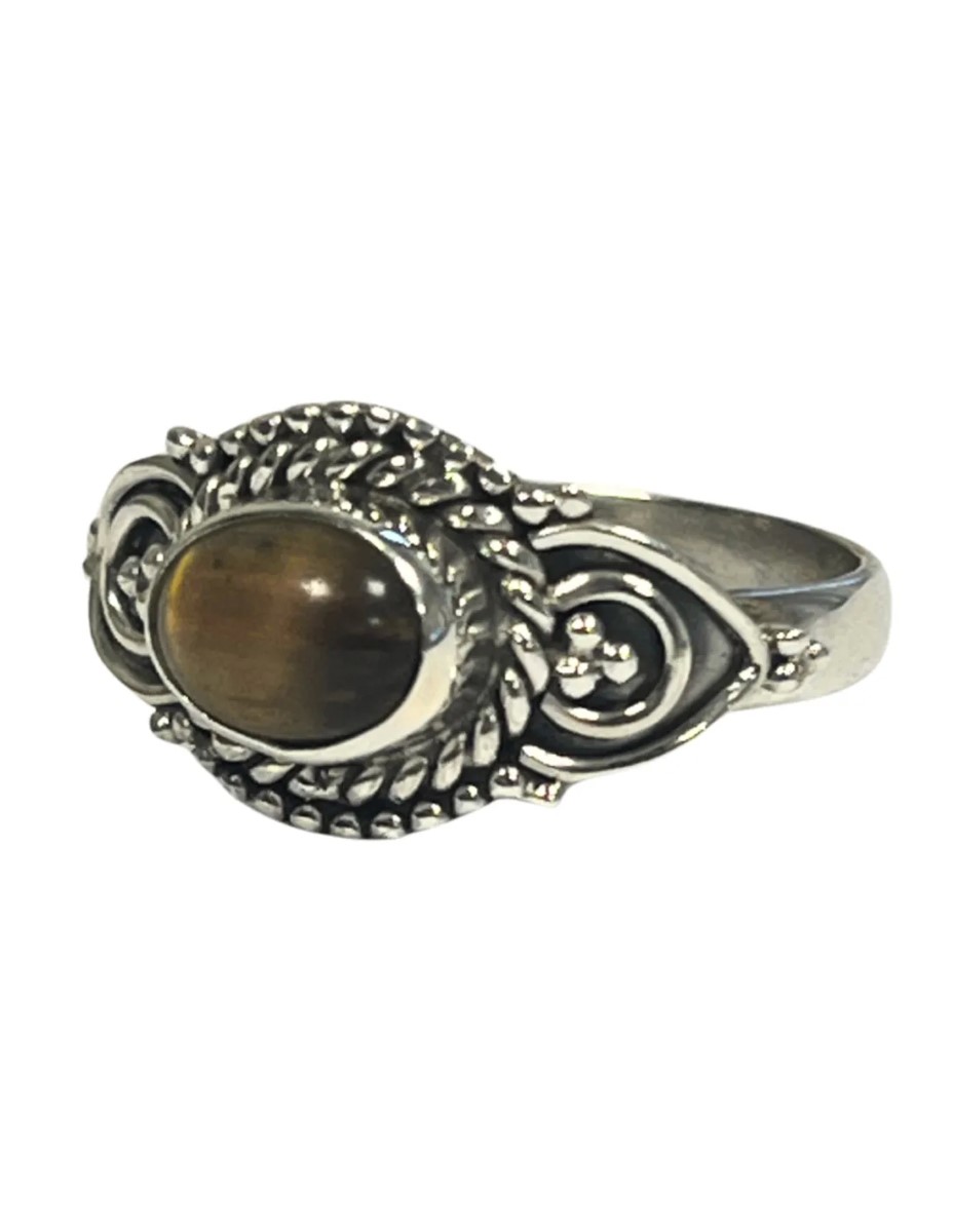Tijgeroog boho ring zilver nr.5 - maat 18