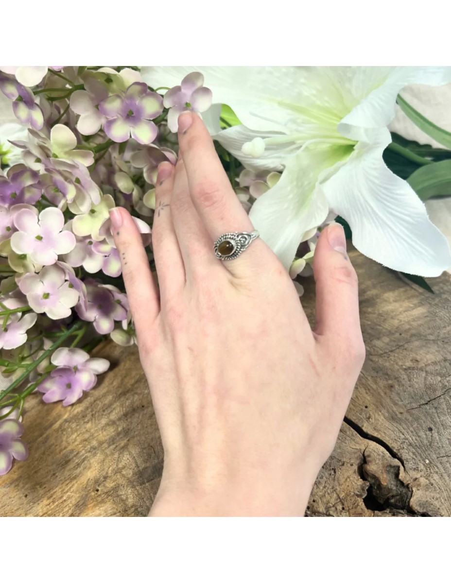 Tijgeroog boho ring zilver nr.5 - maat 18 - Afbeelding 2