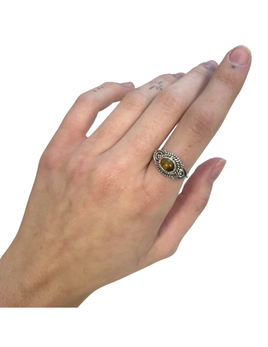 Tijgeroog boho ring zilver nr.5 - maat 18 - Afbeelding 3