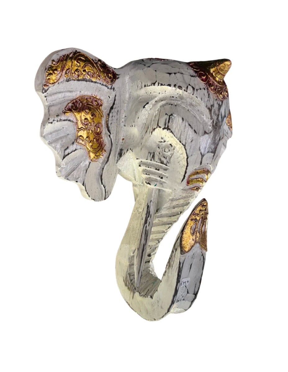Balinees Olifanten Hoofd - Wit - 25cm - Muurdecoratie - Afbeelding 3