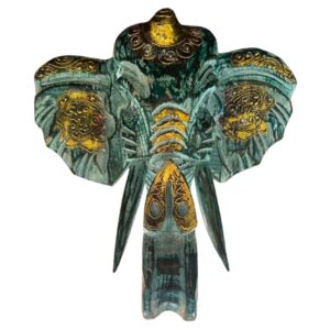 Balinees Olifanten Hoofd - Groen - 25cm - Muurdecoratie