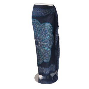 Om Namaste Sarong - 627 - Bloem - Blauw & Groen op Zwart