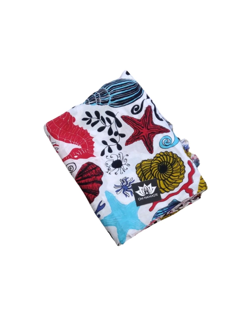 Om Namaste Sarong - 633 - Schelpen - Bont op Wit - Afbeelding 3