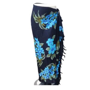 Om Namaste Sarong - 634 - Blauwe Bloemen op Zwart